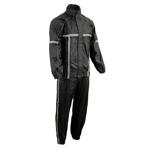 Milwaukee Leather MPM9510 Men's Black Water-Resistant Motorcycle Rain Suit with Hi Vis Reflective Tape