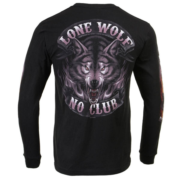 Milwaukee Leather MPMH117001 Men's 'Lone Wolf No Club' Biker Long Sleeve T-Shirt - Large