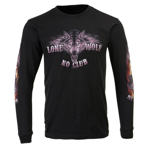 Milwaukee Leather MPMH117001 Men's 'Lone Wolf No Club' Biker Long Sleeve T-Shirt - X-Large