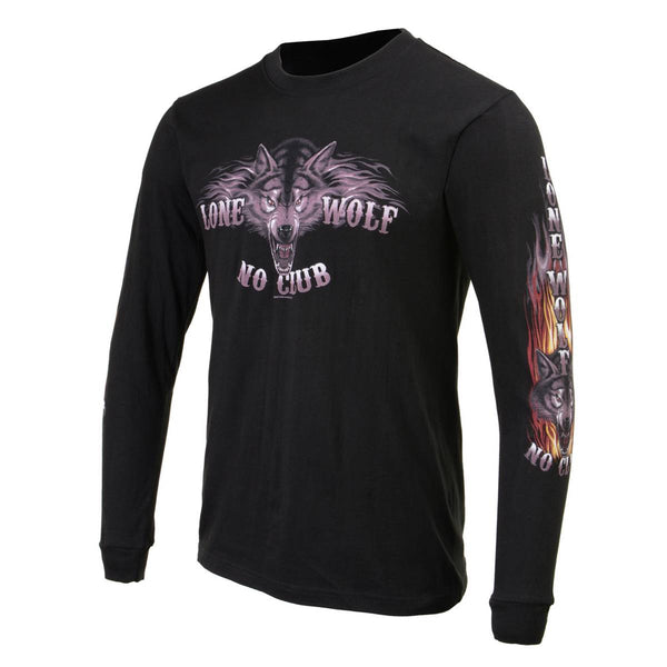 Milwaukee Leather MPMH117001 Men's 'Lone Wolf No Club' Biker Long Sleeve T-Shirt - 2X-Large