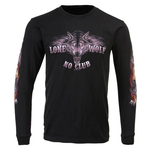 Milwaukee Leather MPMH117001 Men's 'Lone Wolf No Club' Biker Long Sleeve T-Shirt - Medium