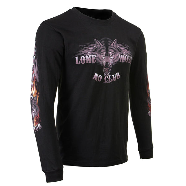 Milwaukee Leather MPMH117001 Men's 'Lone Wolf No Club' Biker Long Sleeve T-Shirt - X-Large