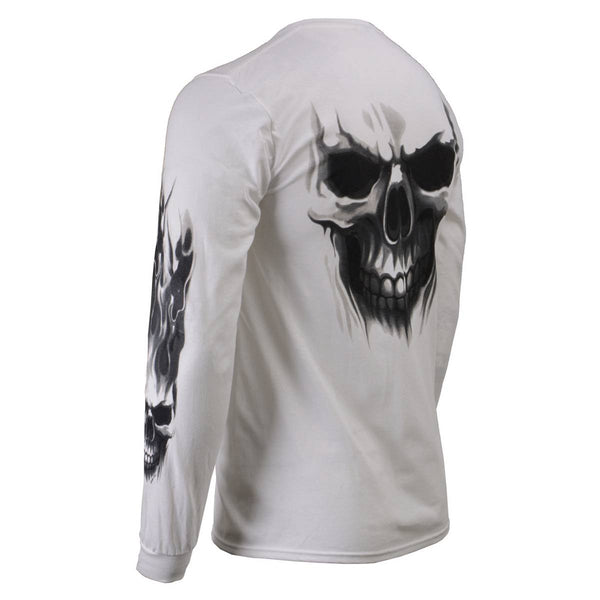 Milwaukee Leather MPMH117004 Men's 'Ghost Skull' White Long Sleeve Printed T-Shirt - 3X-Large