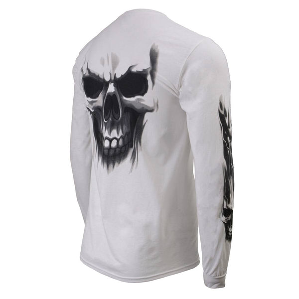 Milwaukee Leather MPMH117004 Men's 'Ghost Skull' White Long Sleeve Printed T-Shirt - Large