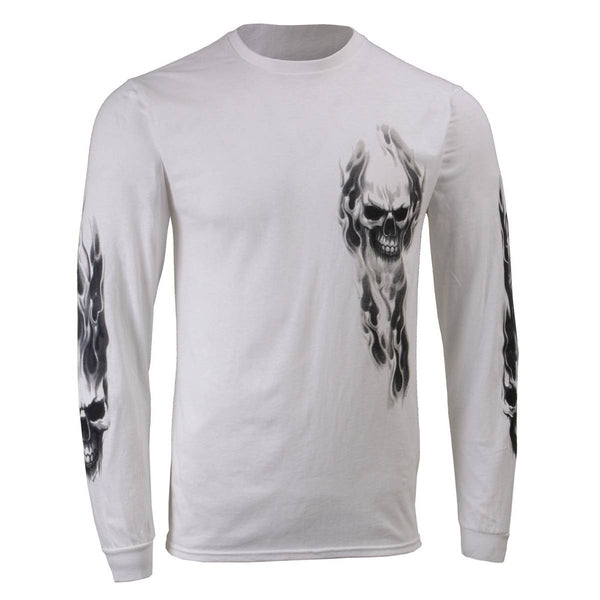 Milwaukee Leather MPMH117004 Men's 'Ghost Skull' White Long Sleeve Printed T-Shirt - 2X-Large