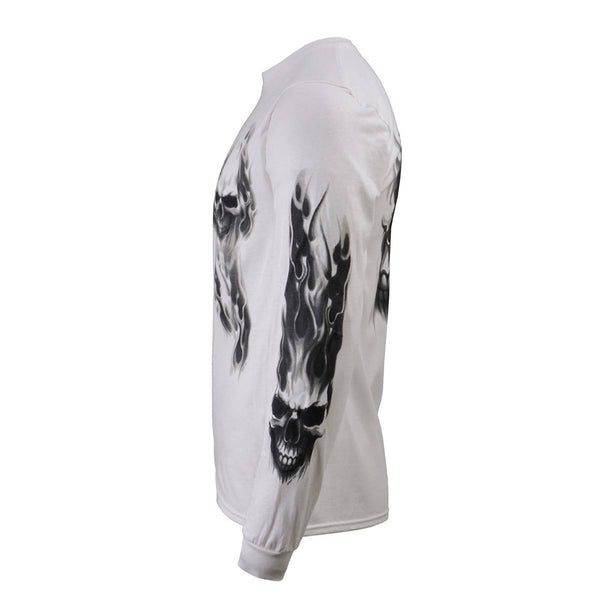 Milwaukee Leather MPMH117004 Men's 'Ghost Skull' White Long Sleeve Printed T-Shirt - Large