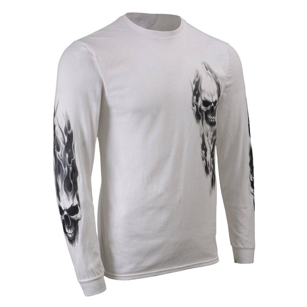 Milwaukee Leather MPMH117004 Men's 'Ghost Skull' White Long Sleeve Printed T-Shirt - Medium