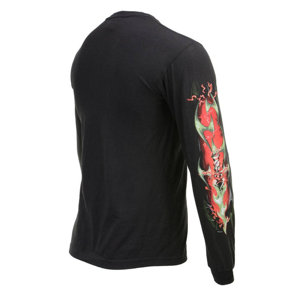 Milwaukee Leather MPMH117005 Men’s ‘Electric Skull’ Long Sleeve Black T-Shirt - Large