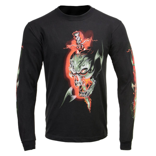 Milwaukee Leather MPMH117005 Men’s ‘Electric Skull’ Long Sleeve Black T-Shirt - 2X-Large