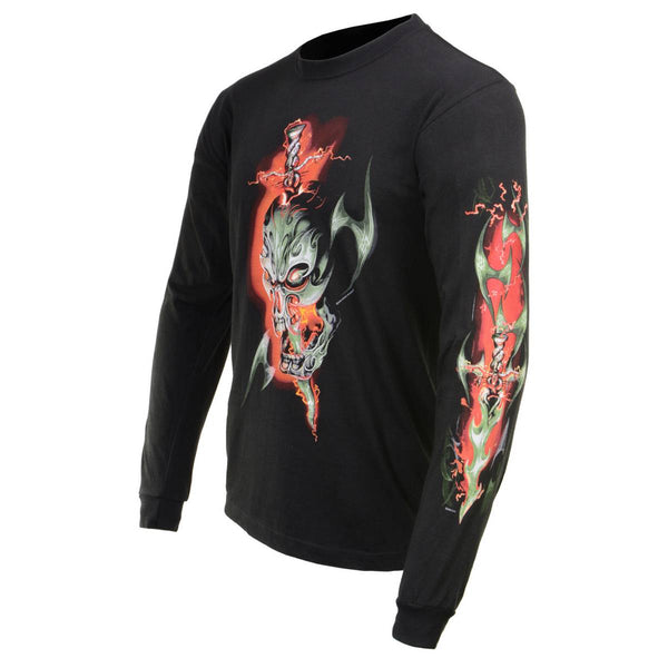 Milwaukee Leather MPMH117005 Men’s ‘Electric Skull’ Long Sleeve Black T-Shirt - X-Large