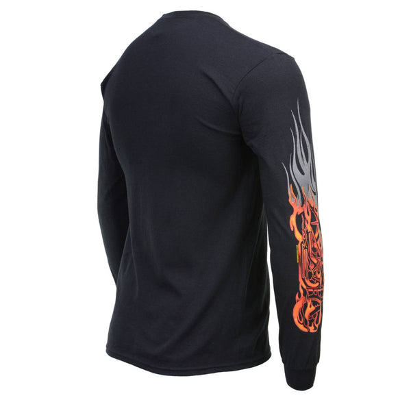 Milwaukee Leather MPMH117007 Men’s ‘Fire Bobber’ Long Sleeve Black T-Shirt - 3X-Large