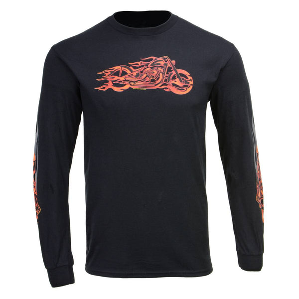 Milwaukee Leather MPMH117007 Men’s ‘Fire Bobber’ Long Sleeve Black T-Shirt - 3X-Large