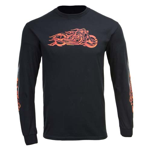 Milwaukee Leather MPMH117007 Men’s ‘Fire Bobber’ Long Sleeve Black T-Shirt - X-Large