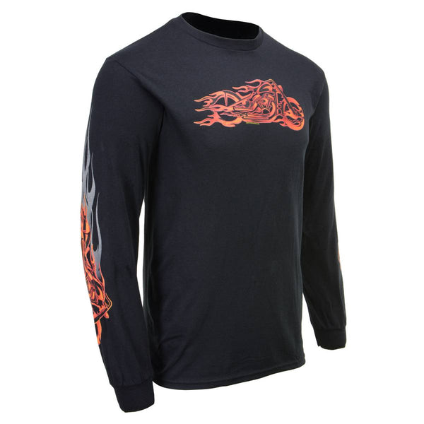 Milwaukee Leather MPMH117007 Men’s ‘Fire Bobber’ Long Sleeve Black T-Shirt - Medium