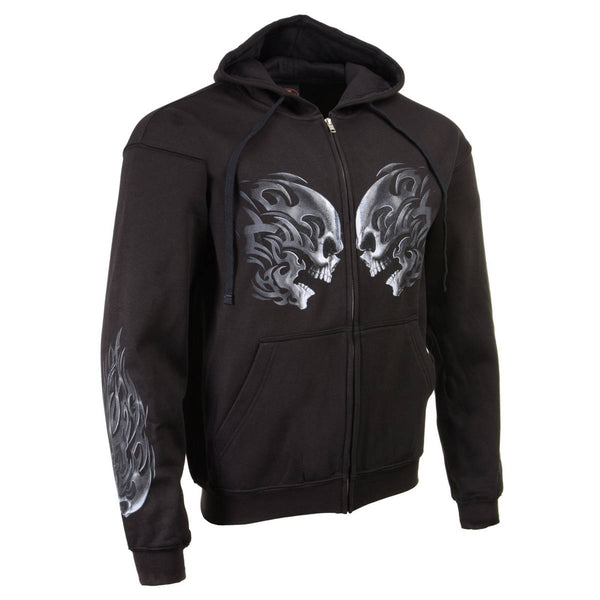 Milwaukee Leather MPMH118001 Men’s ‘Head Butt Skulls’ Black Hoodie with Zipper Closure - Medium