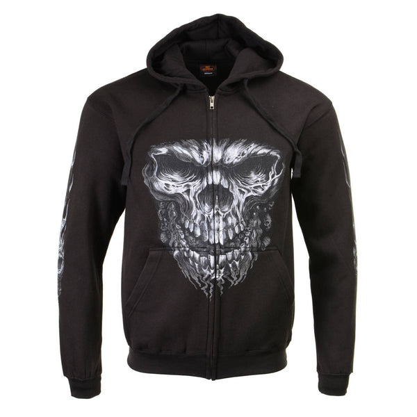 Milwaukee Leather MPMH118002 Men’s ‘Shredder Skull’ Black Hoodie with Zipper Closure - Medium