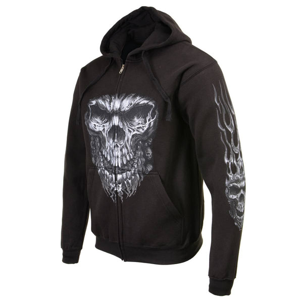 Milwaukee Leather MPMH118002 Men’s ‘Shredder Skull’ Black Hoodie with Zipper Closure - Medium