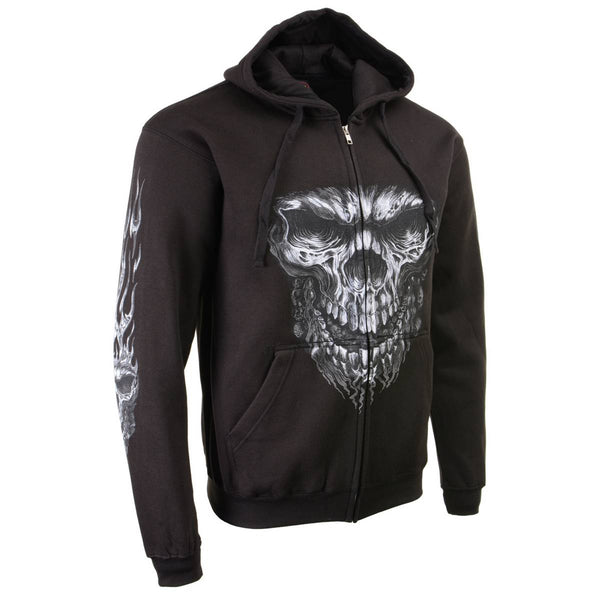 Milwaukee Leather MPMH118002 Men’s ‘Shredder Skull’ Black Hoodie with Zipper Closure - 3X-Large