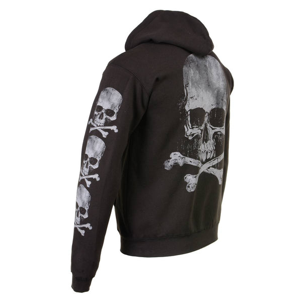 Milwaukee Leather MPMH118003 Men’s ‘Skull and Crossbones’ Black Hoodie with Zipper Closure - Medium