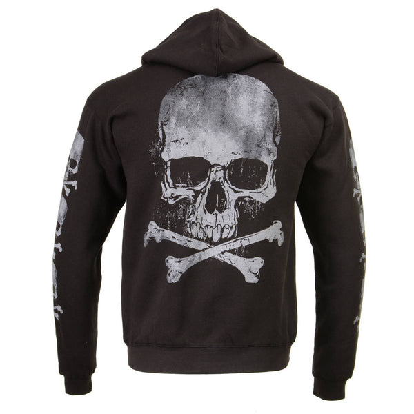 Milwaukee Leather MPMH118003 Men’s ‘Skull and Crossbones’ Black Hoodie with Zipper Closure - Large