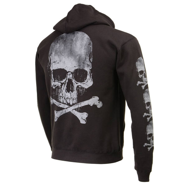 Milwaukee Leather MPMH118003 Men’s ‘Skull and Crossbones’ Black Hoodie with Zipper Closure - Medium