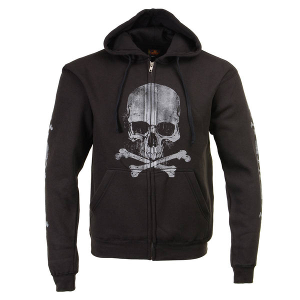 Milwaukee Leather MPMH118003 Men’s ‘Skull and Crossbones’ Black Hoodie with Zipper Closure - Large