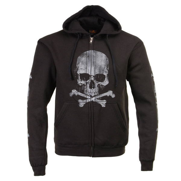 Milwaukee Leather MPMH118003 Men’s ‘Skull and Crossbones’ Black Hoodie with Zipper Closure