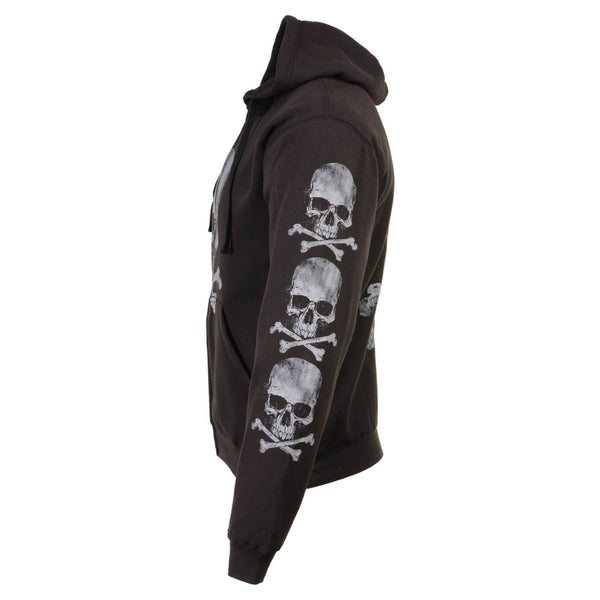 Milwaukee Leather MPMH118003 Men’s ‘Skull and Crossbones’ Black Hoodie with Zipper Closure - Medium