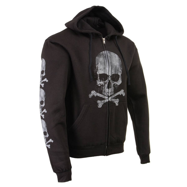 Milwaukee Leather MPMH118003 Men’s ‘Skull and Crossbones’ Black Hoodie with Zipper Closure - X-Large