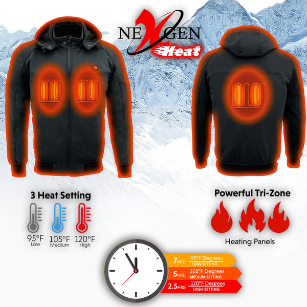 NexGen Heat Men’s Heated – Soft Shell Racing Style  Jacket, 7.4V, 3 Heat Levels, Night Visibility – Cold NXM1761SET