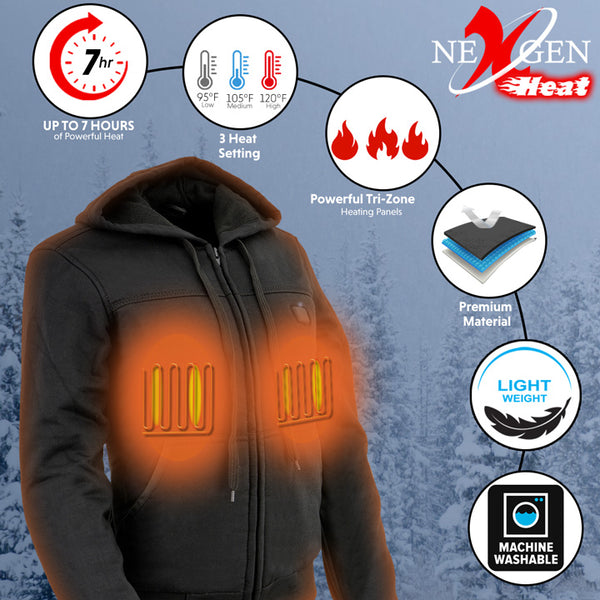 Nexgen Heat Women's Heated Hoodie Jacket - MPL2713SET Black - 3 Level, Motorcycle Riding, Winter Ready, Outdoors Use