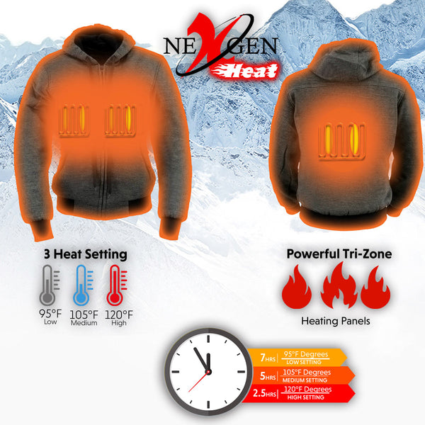 Nexgen Heat MPL2713SET Women Grey 'Heated' Front Zipper Fiery Hoodie Jacket for Outdoor Activities