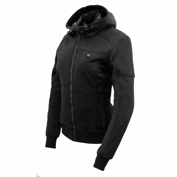 Nexgen Heat NXL2761SET Women’s Black 'Igniter' Heated Soft Shell Hooded Jacket (Rechargeable 10000mAh Battery Pack Included)