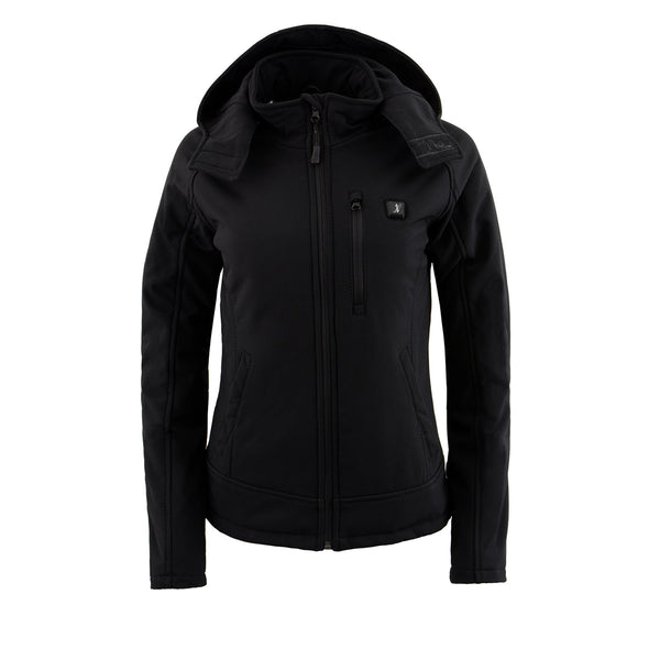 Nexgen Heat MPL2767SET Women's Black 'Heated' Soft Shell Jacket with Detachable Hood for Riding Hiking Winter Outdoor Activities