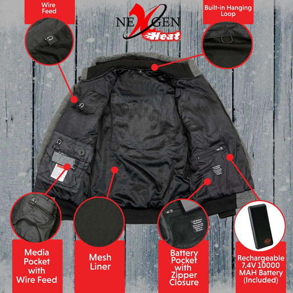 Nexgen Heat MPL2713SET Women Grey 'Heated' Front Zipper Fiery Hoodie Jacket for Outdoor Activities