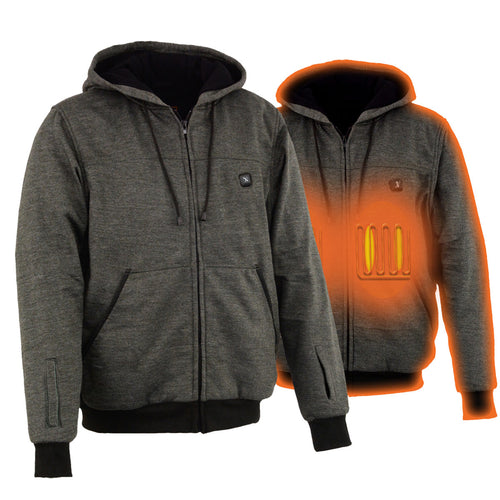 Nexgen Heat NXM1717DUAL Technology Men's “Fiery’’ Heated Hoodie - Grey Sweatshirt Jacket for Winter w/ Battery Pack