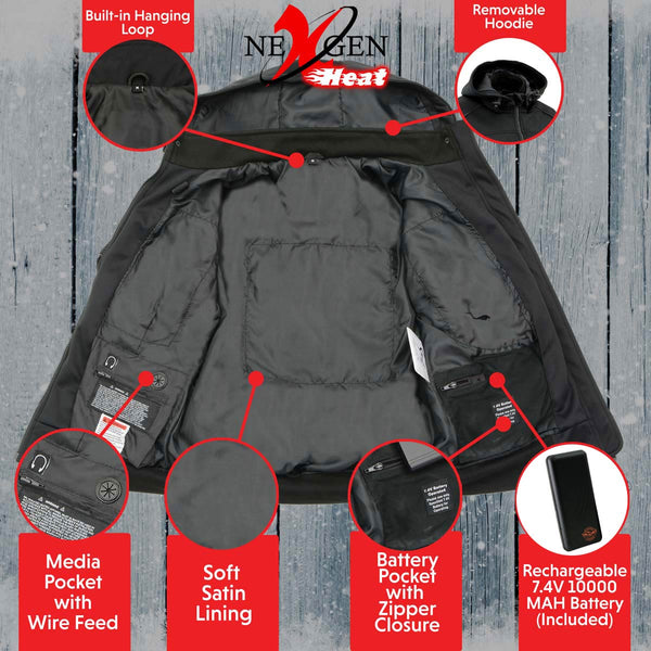 Nexgen Heat MPL2761SET Women's Black 'Heated' Soft Shell Racing Style Heated Jacket for Hiking Riding