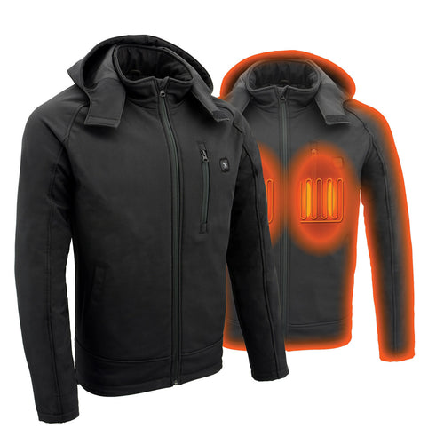 Nexgen Heat NXM1767SET Men's 'Ruffled' Black Soft Shell Heated Hooded Jacket- for Outdoor Winter Cold Weather Activities