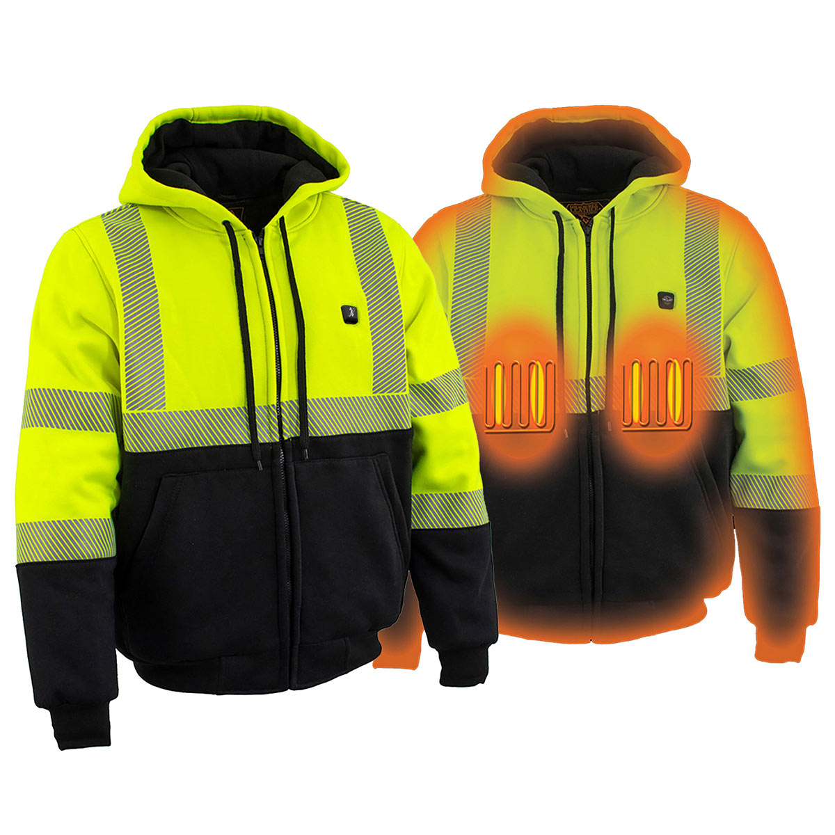 Nexgen Heat NXM1773SET Men's Heated Neon Green High Visibility Work Hoodie - for Outdoor Winter Cold Weather Activities