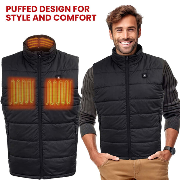 Nexgen Heat Men's NXM3301SET Puffer Black Heated Winter Vest - for Outdoor Winter Cold Weather Activities