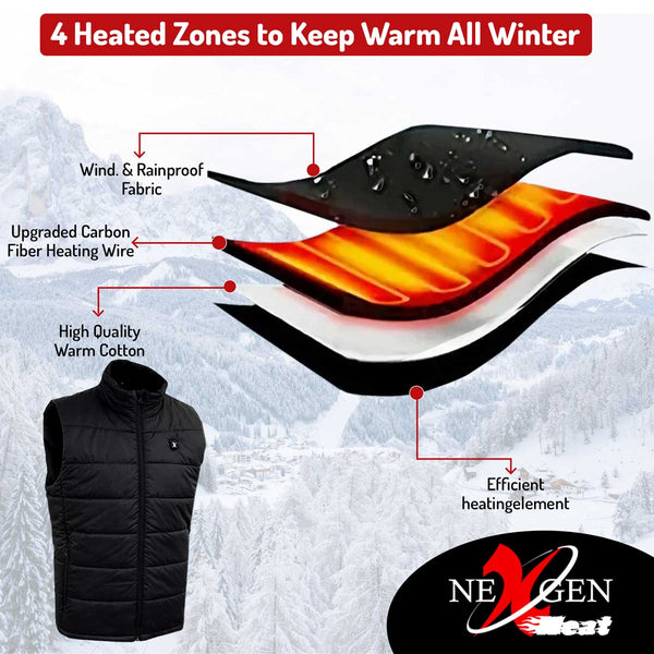 Nexgen Heat Men's NXM3301SET Puffer Black Heated Winter Vest - for Outdoor Cold Weather Activities