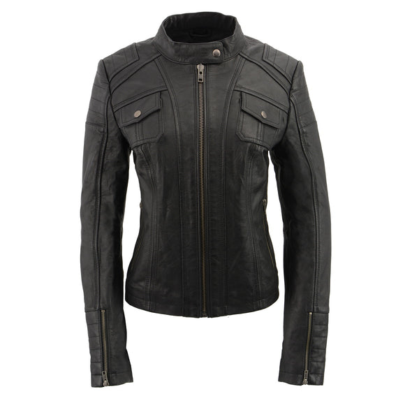 Milwaukee Leather SFL2806 Women's 'Quilted' Black Mandarin Scuba Collar Fashion Casual Leather Jacket