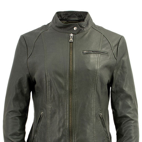 Milwaukee Leather Vintage SFL2811 Women's Olive Zipper Front Motorcycle Casual Fashion Leather Jacket