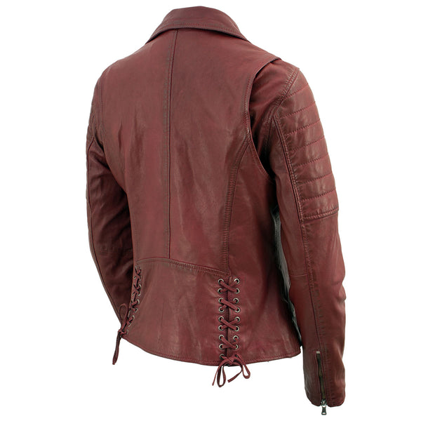 Milwaukee Leather Red Vintage Motorcycle Inspired Vegan Tan Fashion Leather Jacket for Women SFL2812