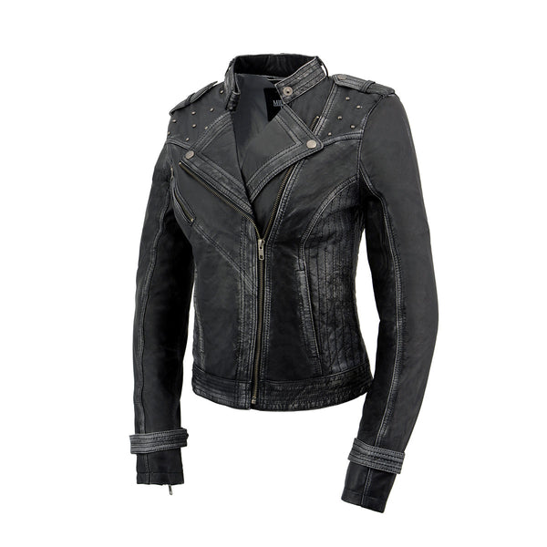 Milwaukee Leather SFL2840 Women's Maiden Black Premium Sheepskin Motorcycle Fashion Leather Jacket with Studs