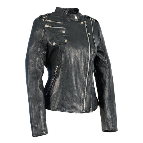 Milwaukee Leather SFL2845 Women's Black Leather Motorcycle Style Fashion Jacket with Asymmetrical Zipper