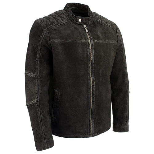 Milwaukee Leather Vintage SFM1801 Men's Black Nubuck Leather Zipper Front Motorcycle Style Fashion Jacket