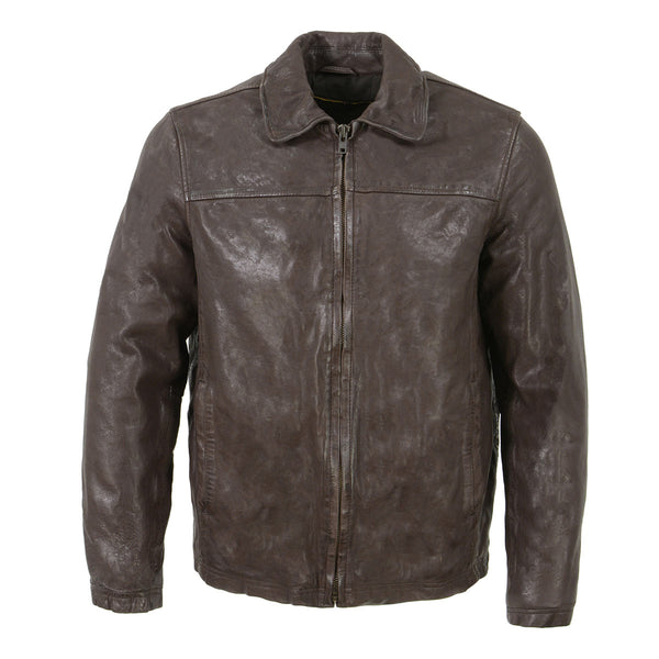 Milwaukee Leather Vintage SFM1804 Men's Classic Brown Zipper Front Jacket with Shirt Collar