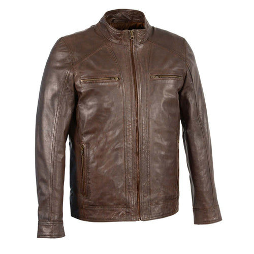 Milwaukee Leather SFM1860 Men's Broken Brown Leather Jacket with Front Zipper Closure