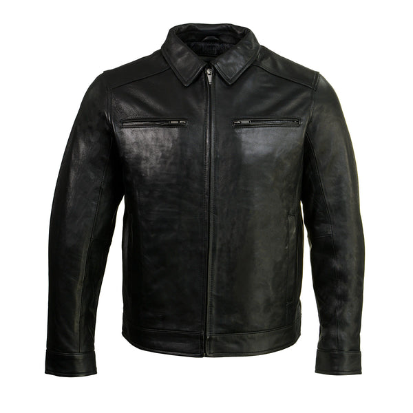 Men's Black New Zealand Lamb Leather Fashion Car Coat Jacket SFM1899